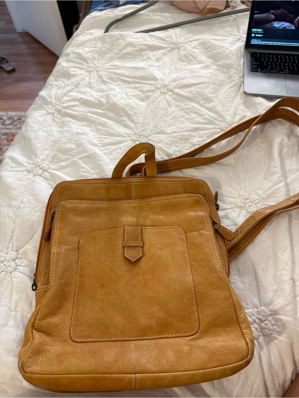 Women's Tan Real Leather Backpack Crossbody - Classic Everyday Carry